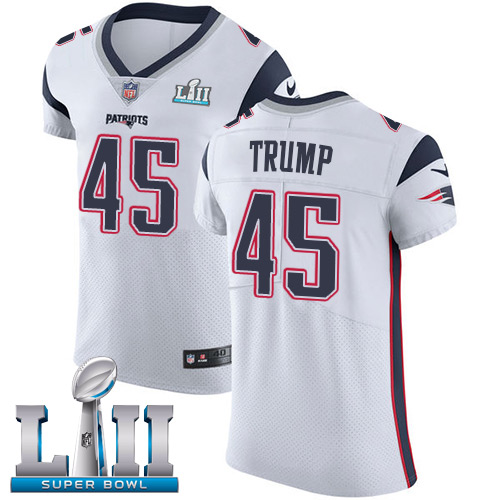 Nike Patriots #45 Donald Trump White Super Bowl LII Men's Stitched NFL Vapor Untouchable Elite Jersey - Click Image to Close